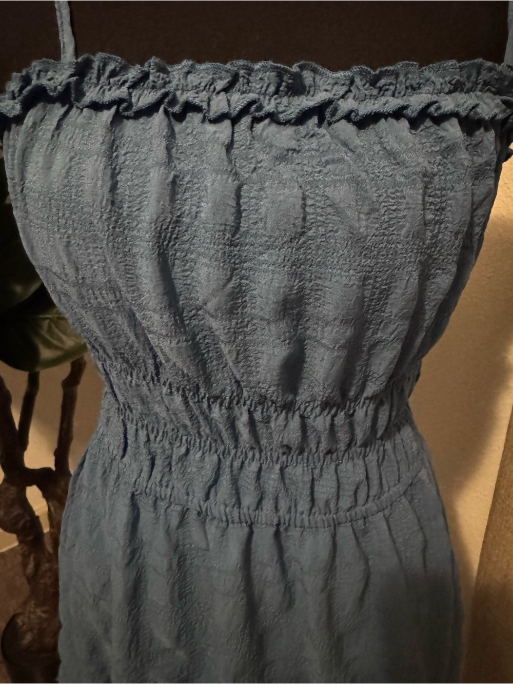 June & Hudson Blue Textured Smocked Midi Dress Size S - Picture 3 of 6